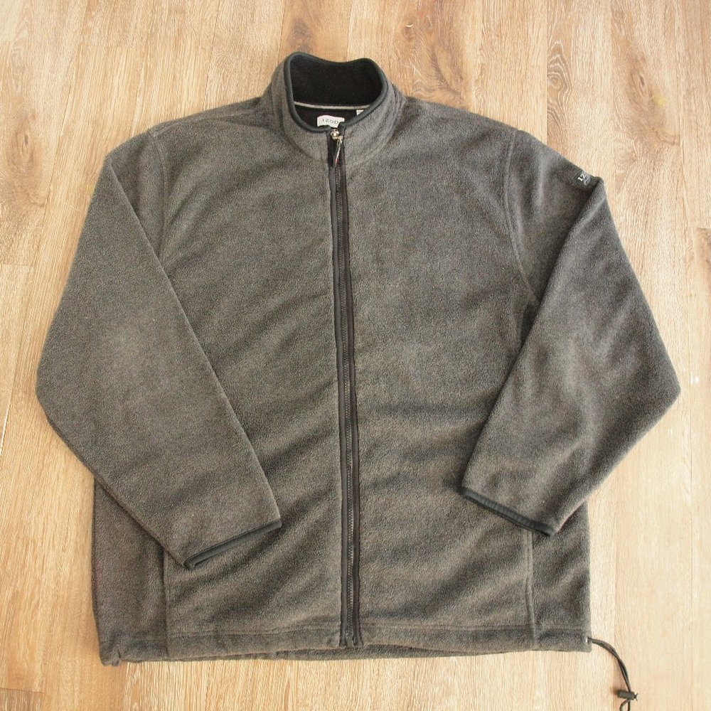 Izod Jacket Mens XL Gray Black Fleece Perform X Long Sleeve Full Zip Coat